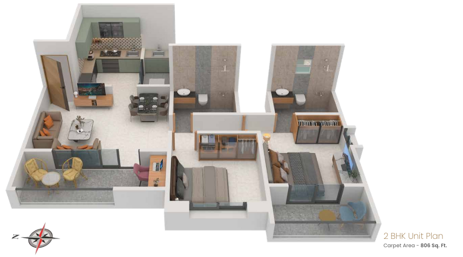 Sukhwani-97-Sepia-Floor-Plan-2-BHK-806-Sqft